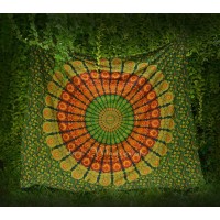 Green Yellow Orange Mandala Hipster Energy Circles Tapestry indie Boho Bedding   222660525987